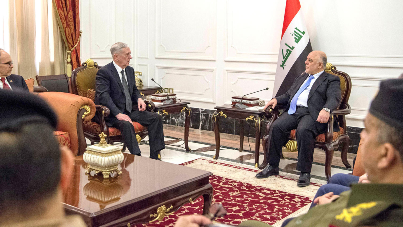 Secretary of Defense Jim Mattis meets with Iraqi Prime Minister Haider al-Abadi in Baghdad, Iraq, Feb. 20, 2017. (DOD photo by U.S. Air Force Tech. Sgt. Brigitte N. Brantley)